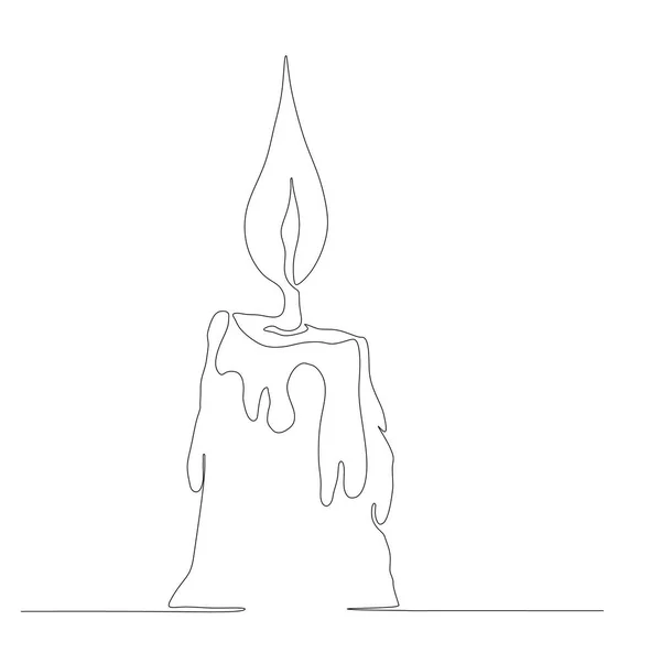 Burning candle made in one line style. — Stock Vector