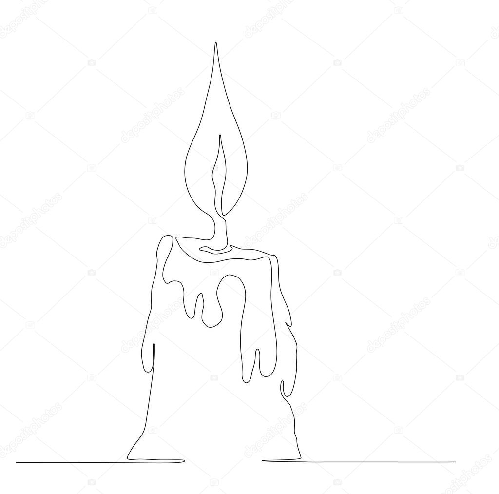 Burning candle made in one line style.