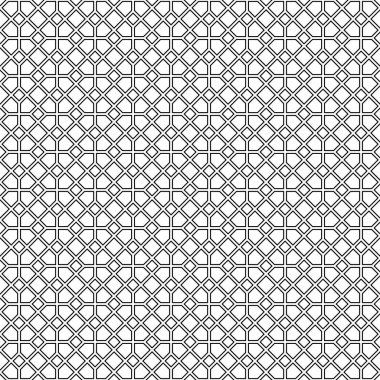 Dikişsiz vektör. Siyah renk çizgilerinde geometrik süs.