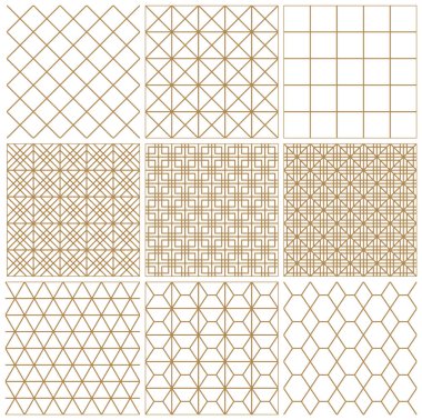 Kusursuz geometrik desenler kümesi. Çizgiler kahverengi..