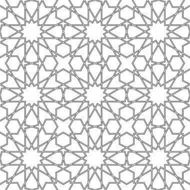 Siyah beyaz sorunsuz Arapça geometrik süsleme.
