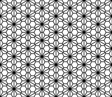 Japon süs eşyası Kumiko 'ya dayanan kusursuz desen. Siyah ve Beyaz..