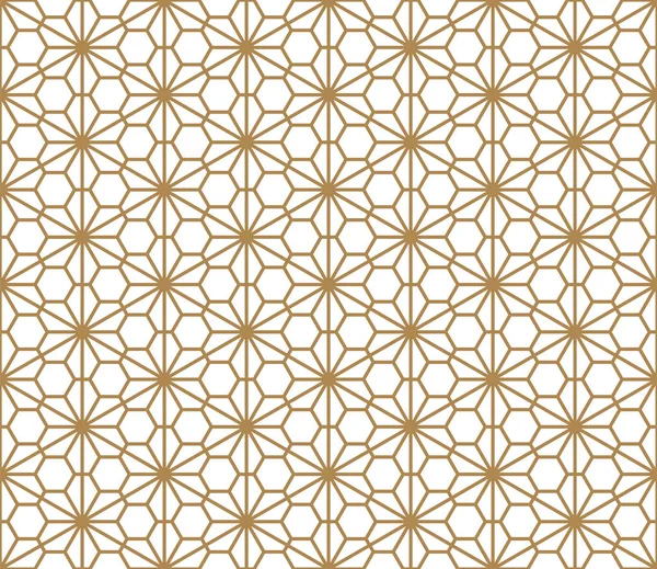 Patrón inconsútil basado en el ornamento japonés Kumiko.Golden color. — Vector de stock