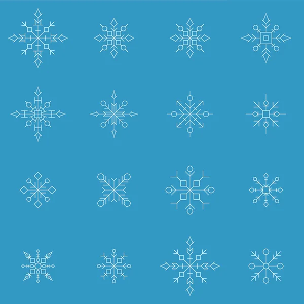 Signo de copo de nieve de silueta blanca, aislado sobre fondo azul . — Archivo Imágenes Vectoriales