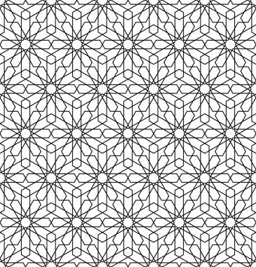Siyah ve beyaz dikişsiz Arap geometrik süs. Vektör çizimi.