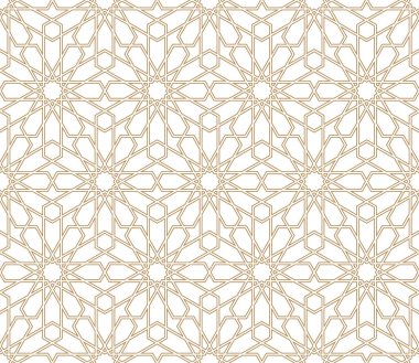 Kahverengi renklerde kusursuz Arap geometrik süsü.