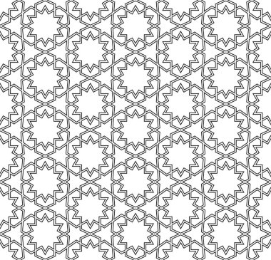 Arap süslemedayalı dikişsiz geometrik desen. Siyah ve beyaz. Vektör çizimi.