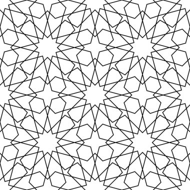 Siyah beyaz sorunsuz Arapça geometrik süsleme.