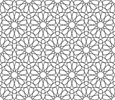 Siyah beyaz sorunsuz Arapça geometrik süsleme.