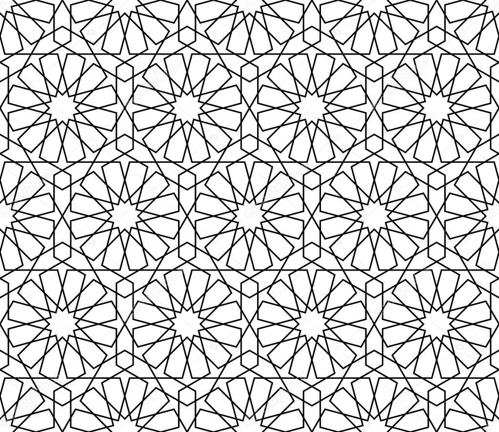 Seamless arabic geometric ornament in black and white.