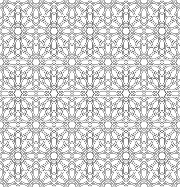 Siyah ve beyaz dikişsiz Arap geometrik süs. Vektör çizimi.