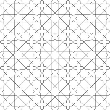 Geleneksel Arap sanatına dayalı kusursuz geometrik süs. Siyah çizgiler ve beyaz arkaplan. Kumaş, tekstil, kapak, ambalaj kağıdı, arka plan için harika tasarım..