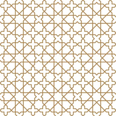 Geleneksel Arap sanatına dayalı kusursuz geometrik süslemeler. Kahverengi renk çizgileri. Kumaş, tekstil, kapak, ambalaj kağıdı, arka plan..