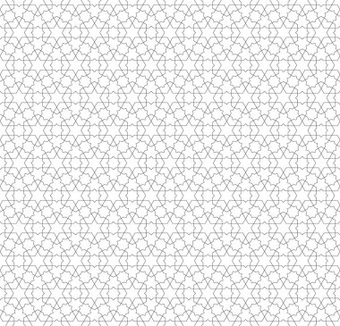 Geleneksel Arap sanatına dayanan kusursuz geometrik süslemeler. Siyah renkli çizgiler. Kumaş, tekstil, kapak, ambalaj kağıdı, arkaplan için harika tasarım..