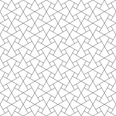 Geleneksel Arap sanatına dayanan kusursuz geometrik süs. Müslüman mozaiği. Siyah beyaz çizgiler. Kumaş, tekstil, kapak, ambalaj kağıdı, arka plan, lazer kesme için harika tasarım..