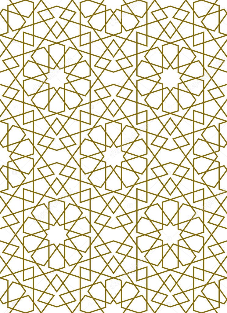 Seamless geometric ornament based on traditional islamic art.Brown color lines.Great design for fabric,textile,cover,wrapping paper,background.Average thickness lines.