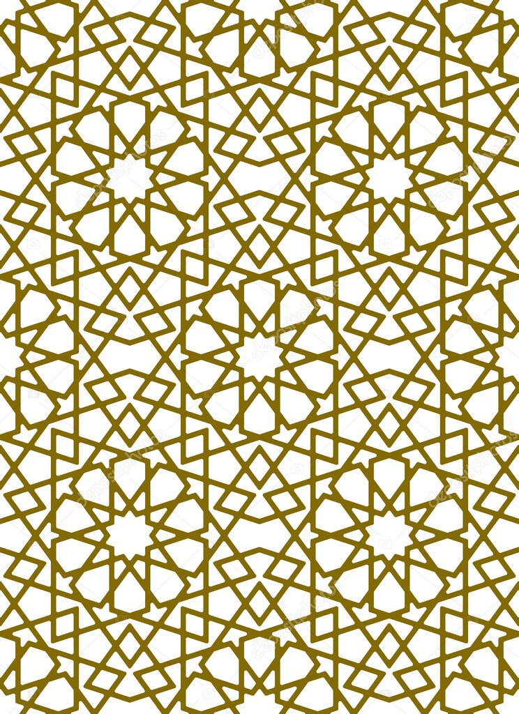 Seamless geometric ornament based on traditional islamic art.Brown color lines.Great design for fabric,textile,cover,wrapping paper,background.Thick lines.Rounded corners.