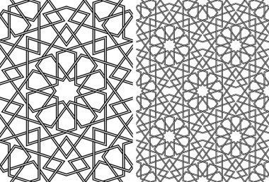 Geleneksel İslami sanata dayalı kusursuz geometrik süsleme. Tek kalıp ve 2x2 desenli. Wicker çizgileri. Kalın çizgiler..