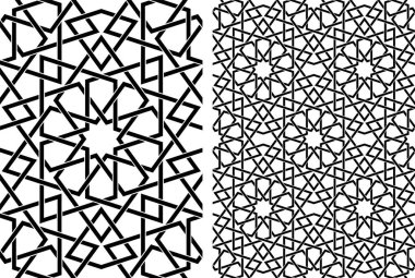 Geleneksel İslami sanata dayalı kusursuz geometrik süsleme. Tek kalıp ve 2x2 desenli. Wicker çizgileri. Kalın çizgiler..
