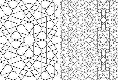Geleneksel İslam sanatına dayanan kusursuz geometrik süsleme. Tek kalıp ve 2x2 desenli. Wicker çizgileri..