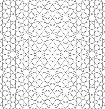 Geleneksel İslam sanatına dayalı kusursuz geometrik süsleme. Siyah çizgiler. Kumaş, tekstil, kapak, ambalaj kağıdı, arka plan, lazer kesme için harika tasarım..
