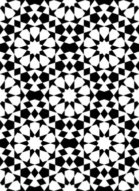 Geleneksel İslami sanat eserine dayanan kusursuz geometrik süs. Beyaz arka planda siyah figürler. Kumaş, tekstil, kapak, ambalaj kağıdı, arka plan için harika tasarım..