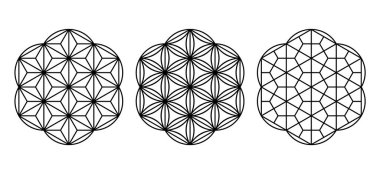 Japon dekoratif sanatı Kumiko Zaiku 'ya dayanan üç tasarım öğesi. Lazer kesim ve baskı için. .