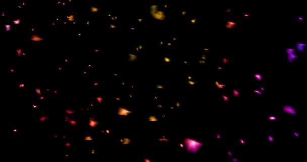 クリスマス デジタル キラキラ火花黒背景 休日のお祭りの新年イベント上から流れるマルチ色粒子ボケ — ストック動画