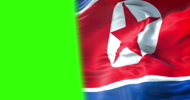 北朝鮮国旗を振ってテクスチャ生地背景 北朝鮮と韓国 韓国リスク核爆弾戦争概念 クロマキー グリーン画面での危機 — ストック動画