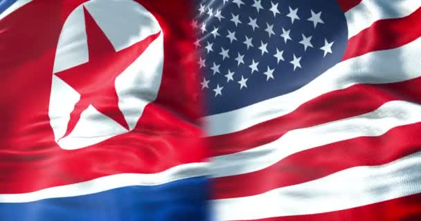 Bandera Mitad Corea Del Norte Mitad Estados Unidos América Bandera — Vídeos de Stock