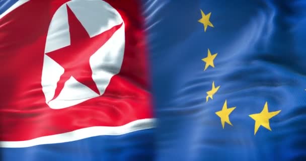 Halva Nordkorea Flagga Och Halva Europeiska Unionens Flagga Krisen Europeiska — Stockvideo