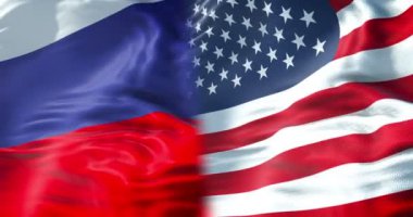 Amerika Birleşik Devletleri bayrakları yarım ve yarım russa bayrak, rüzgar sallama hareketi, ABD Amerika ve Rusya Federasyonu Uluslararası Toplantı veya müzakereler kavramı arasında kriz