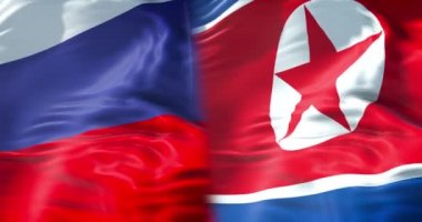 yarım Kuzey Kore bayrağı ve yarım Rusya Federasyonu bayrak, kriz durumu diplomasi ve Kuzey Kore Nükleer atom bombası risk savaş konsepti için