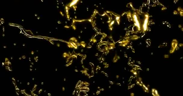 Abstrakte Goldene Metallische Wasserspritzer Luxuriöser Goldeffekt Mit Tropfen Auf Schwarzem — Stockvideo