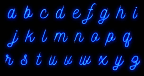 Ενεργοποίηση Απενεργοποίηση Αδιάλειπτη Βρόχο Έτοιμο Νέον Μπλε Γραμματοσειρά Αλφάβητο Γράμματα — Αρχείο Βίντεο