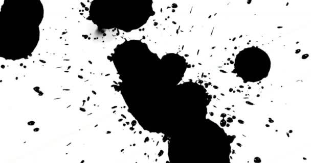 Абстрактна Форма Малювання Пензлем Чорного Чорнила Розбризкування Тече Миється Білому — стокове відео
