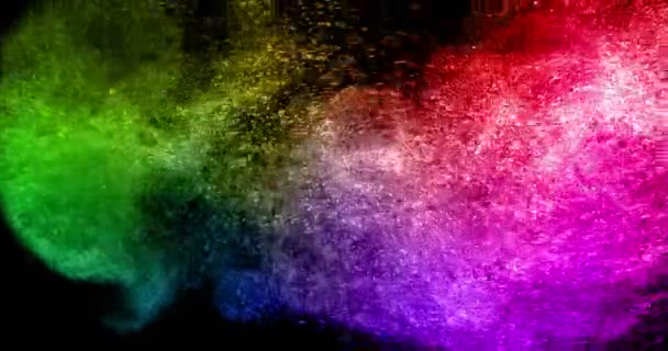 Abstract Real Multicolor Powder Explosion Black Background Slow Motion Movement — Stock Video