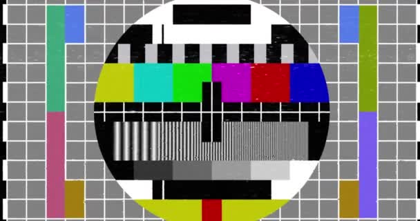abstrakt realistische Bildschirmflimmern, mehrfarbiges analoges Vintage-TV-Signal mit schlechten Interferenzen und Farbbalken, statischer Rauschhintergrund, Overlay-ready