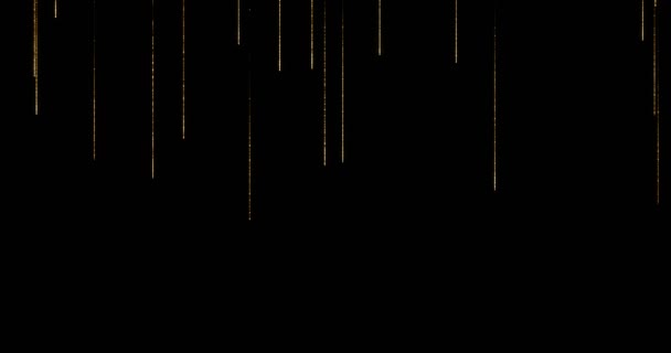 Золотой Блеск Блеск Частиц Поток Боке Течет Сверху Снизу Черном — стоковое видео