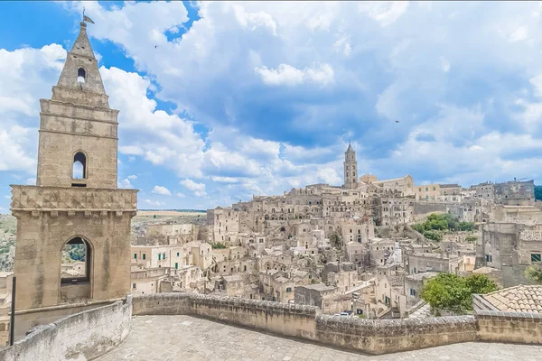 Panoramatický Pohled Typické Kamenů Sassi Matera Kostel Matera Unesco Evropské — Stock fotografie