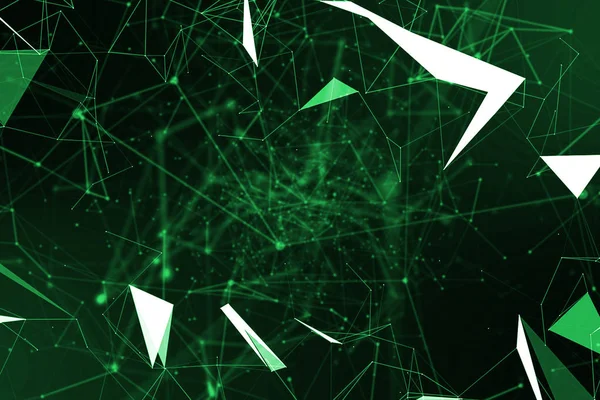 Abstract Green Matrix Geometrical Plexus Flowing Movement Black Background Lines — Stock Photo, Image