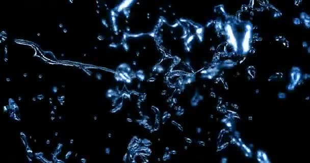 Αφηρημένη Φρέσκο Νερό Splash Μπλε Χρώμα Αποτέλεσμα Σταγόνες Μαύρο Φόντο — Αρχείο Βίντεο