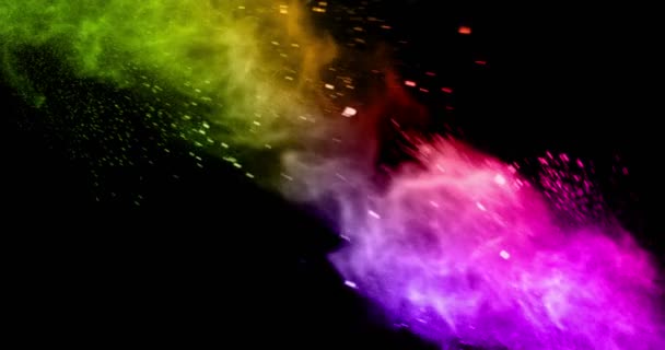 Christmas multicolor gradient sparkle glitter explosion dust particles background with bokeh flowing movement from bottom in slow — Stock Video