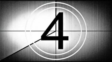 Evrensel film lideri, sayım aşağı titreme, sallamak ve sıfırdan hasar etkisi dönüş siyah beyaz vintage eski film ile 8 üzerinde sembol ve ağır çekimde, retro vintage ışık devre dışı