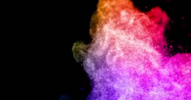 Noel çok renkli gradyan ışıltı glitter patlama toz parçacıkları bir arka plan ağır çekim, renk tatil mutlu yeni yıl ve Sevgililer günü aşk alttan bokeh akan hareketi ile,