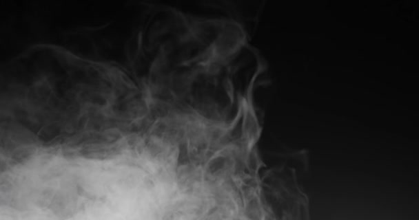 Soplado Vapor Horizontal Con Humo Blanco Aumento Cámara Lenta Negro — Vídeo de stock