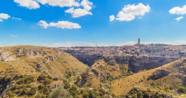 Panoramiczny Widok Typowych Kamieni Sassi Matera Oraz Kościół Matera Unesco — Wideo stockowe