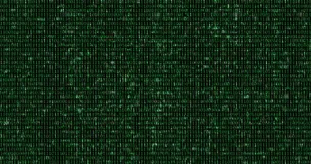 ゼロと 1 つ緑バイナリ デジタル コード、コンピューター生成されたシームレス ループ抽象モーション背景、新技術 — ストック動画