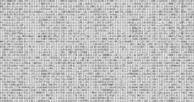 Sıfır ve bir siyah ikili dijital kod beyaz zemin üzerine, bilgisayar sorunsuz döngü soyut hareket arka plan, yeni oluşturulan.