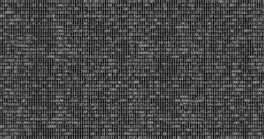 Sıfır ve bir beyaz ikili dijital kod siyah arka plan üzerine, bilgisayar sorunsuz döngü soyut hareket arka plan, yeni oluşturulan.